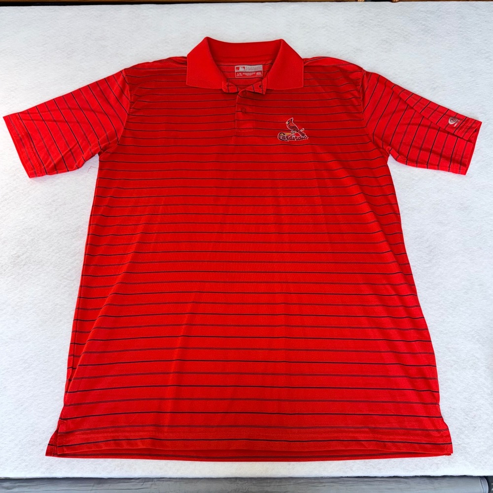 True Fan MLB‎ St Louis Cardinals Polo Shirt Mens Large Red Striped 74144